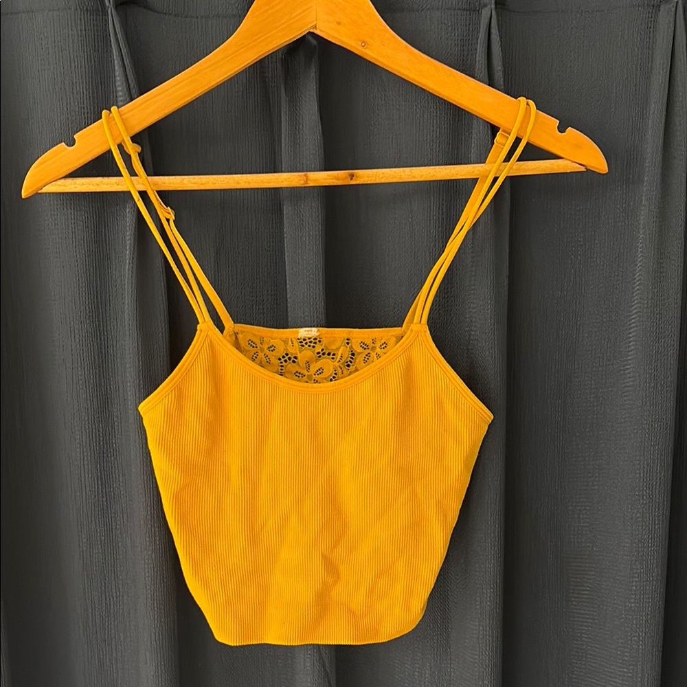 Yellow Ribbed Women's Top, Slightly Croppdd